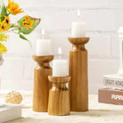 Solid Wood Candle Holder Set of 3 – Classic Brown Finish