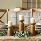 Solid Wood Candle Holder Set of 3 – Classic Brown Finish