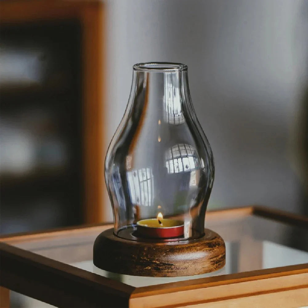Glass Tealight Candle Holder with Bamboo Base