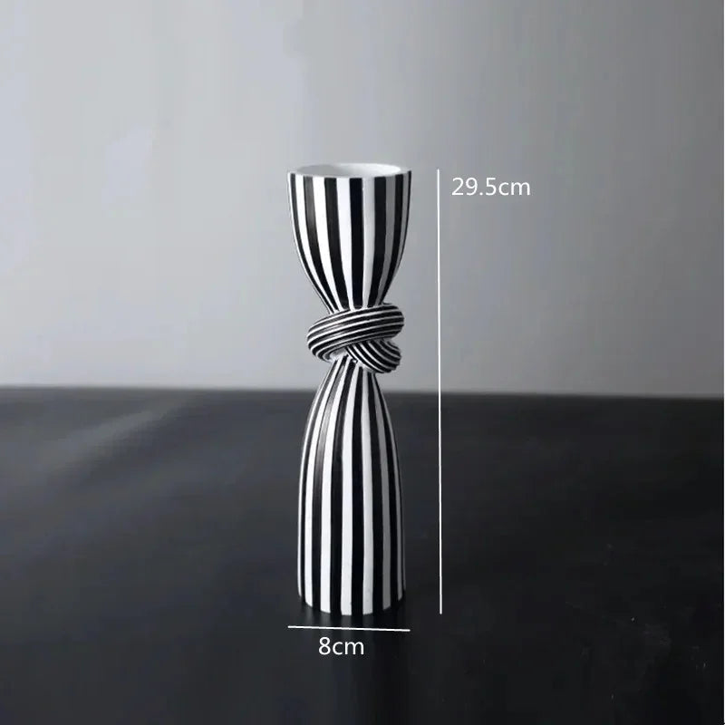Striped Polyresin Candle Holder with Twisted Knot Accent