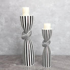 Striped Polyresin Candle Holder with Twisted Knot Accent
