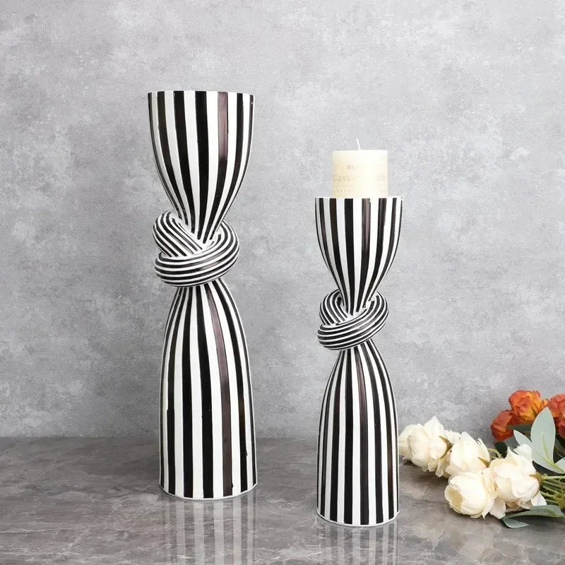 Striped Polyresin Candle Holder with Twisted Knot Accent