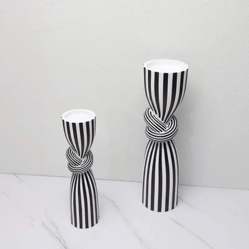 Striped Polyresin Candle Holder with Twisted Knot Accent