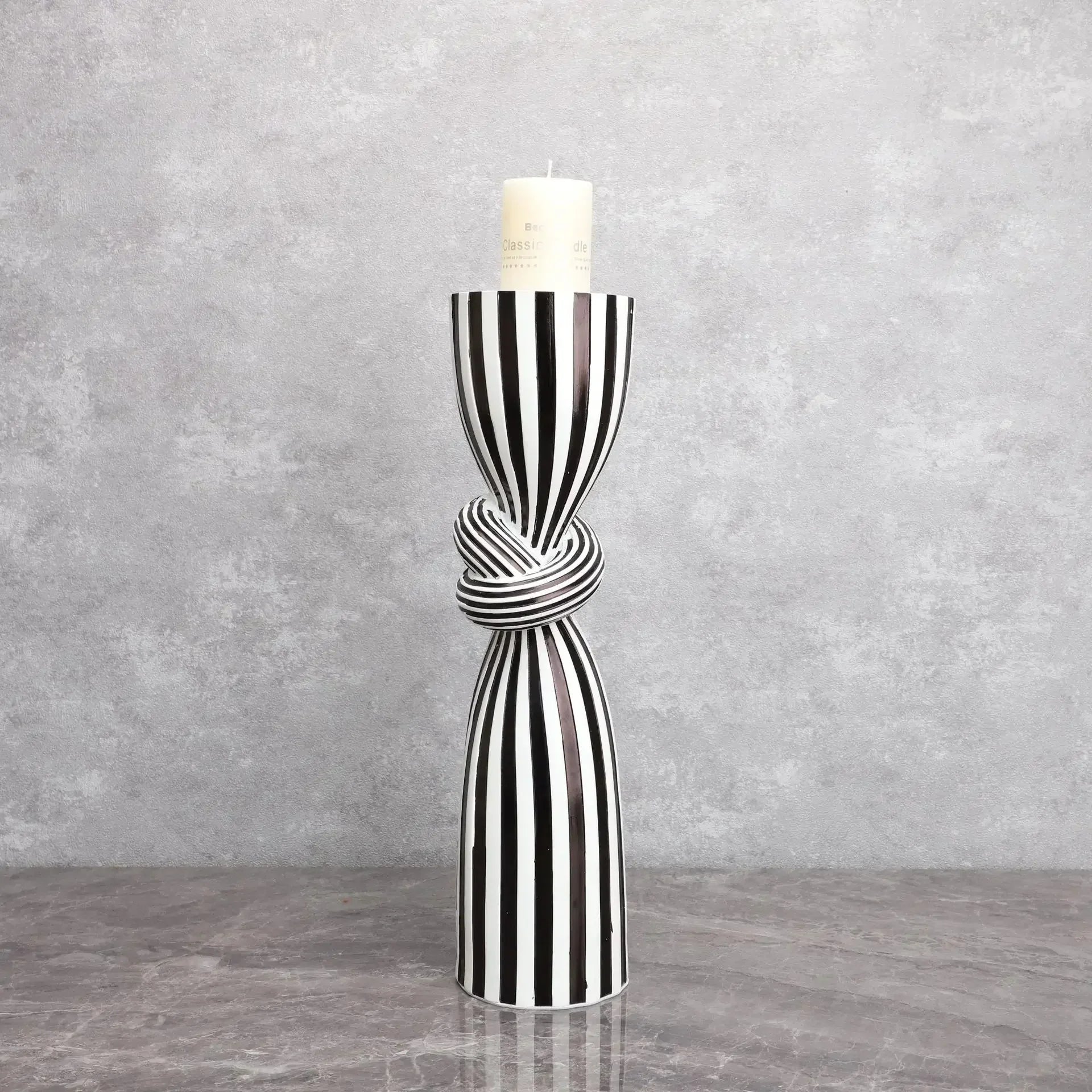 Striped Polyresin Candle Holder with Twisted Knot Accent