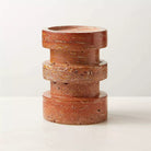 Sculptural Red Travertine Candle Holder Set