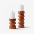 Sculptural Red Travertine Candle Holder Set