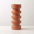 Sculptural Red Travertine Candle Holder Set