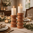 Sculptural Red Travertine Candle Holder Set