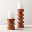 Sculptural Red Travertine Candle Holder Set