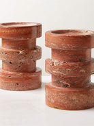 Sculptural Red Travertine Candle Holder Set