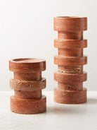 Sculptural Red Travertine Candle Holder Set