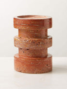 Sculptural Red Travertine Candle Holder Set