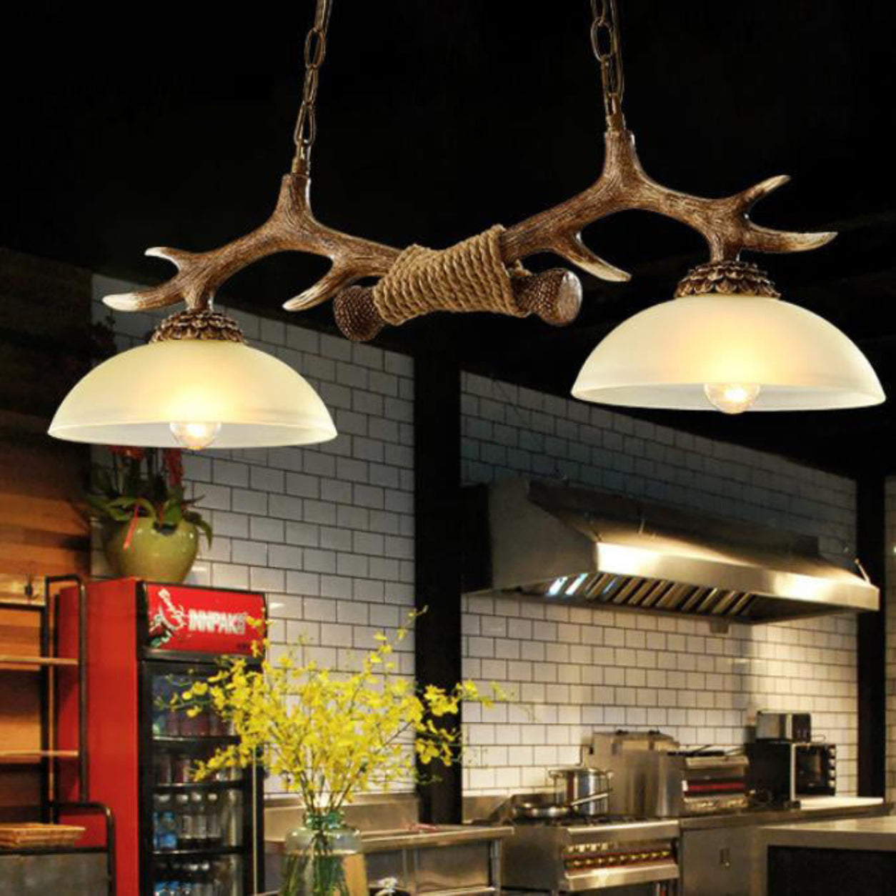 Rustic Antler Glass Bowl Chandelier