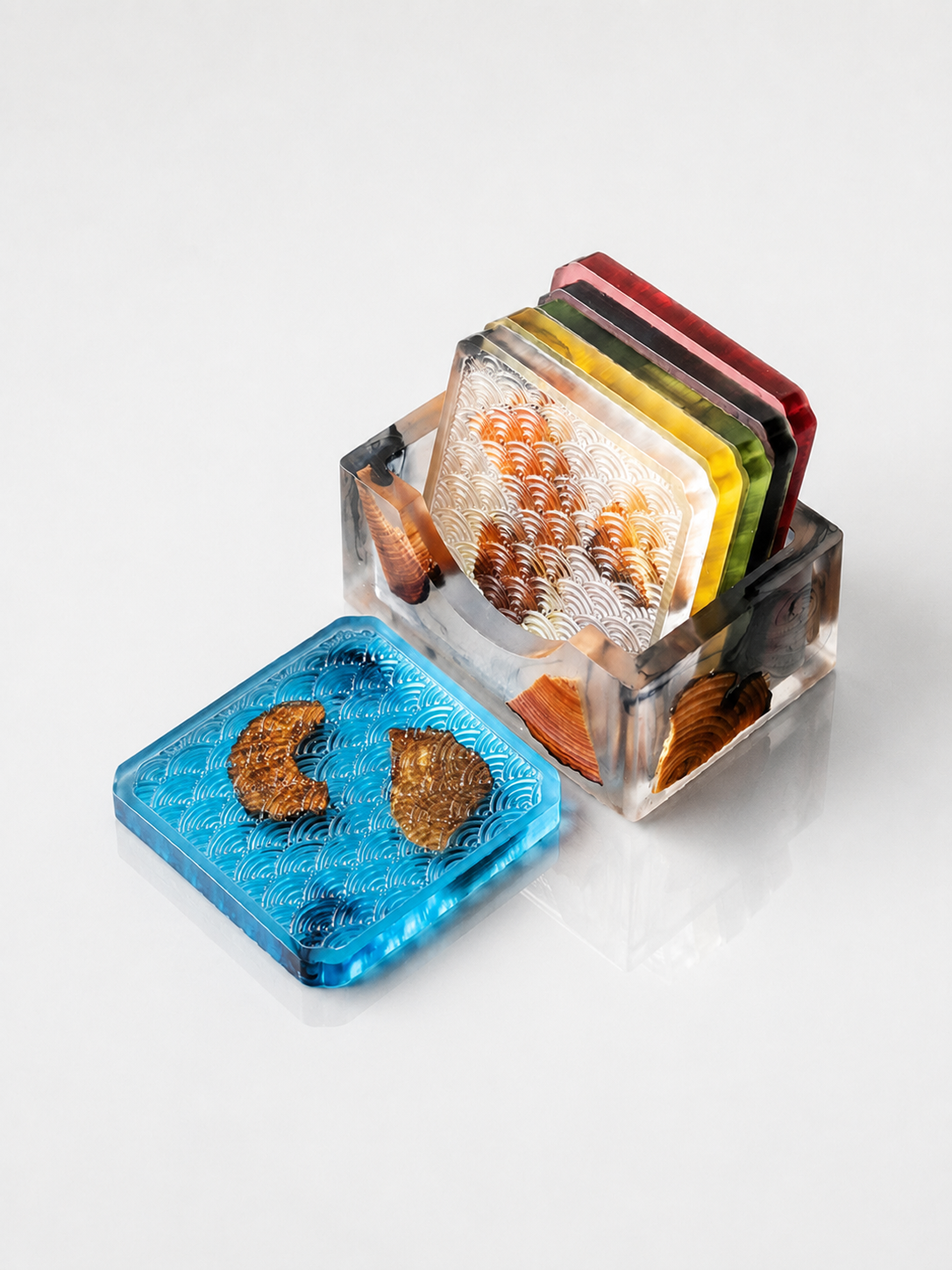 Wave Embossed Resin Coasters – Set of 6