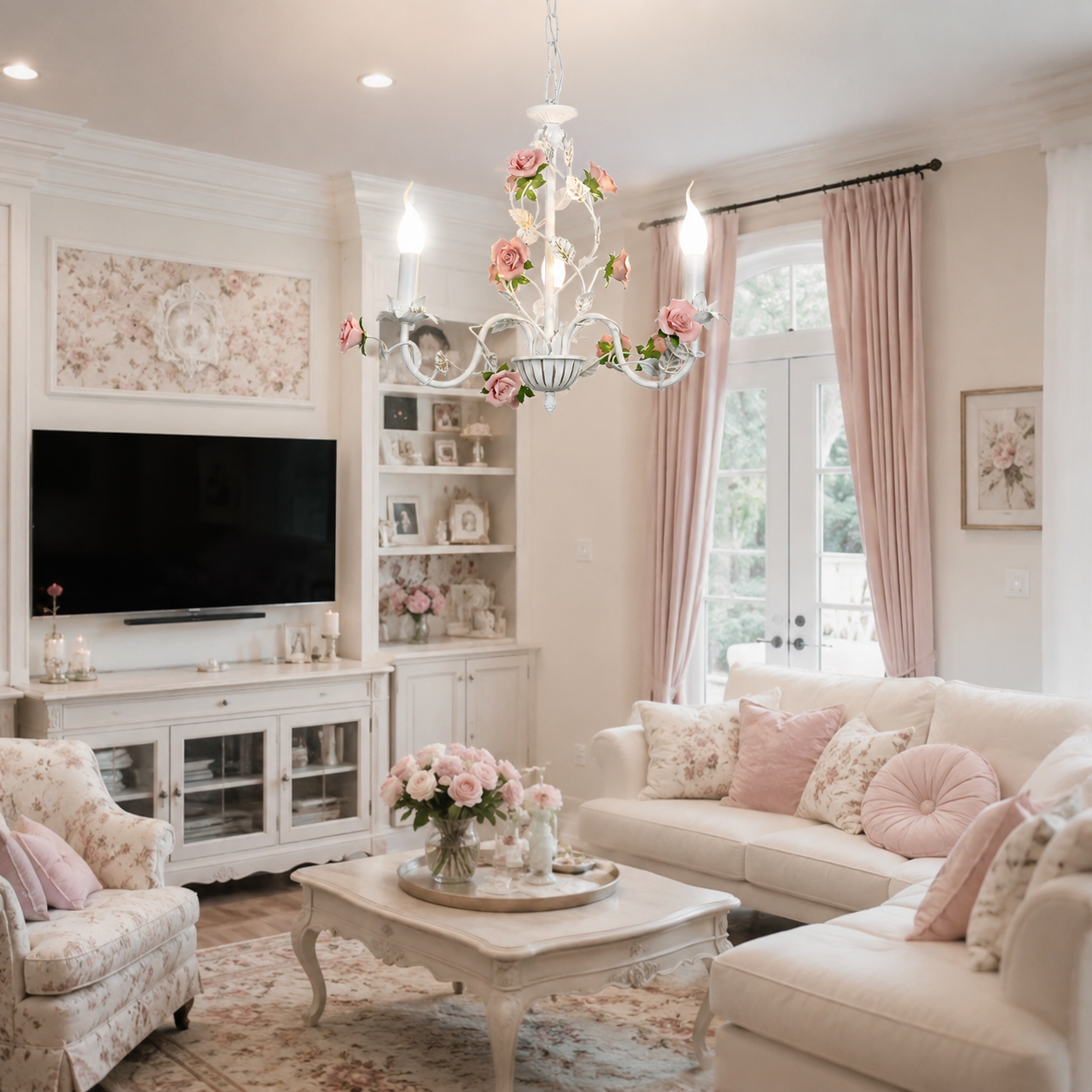 French Rose Ceramic Chandelier