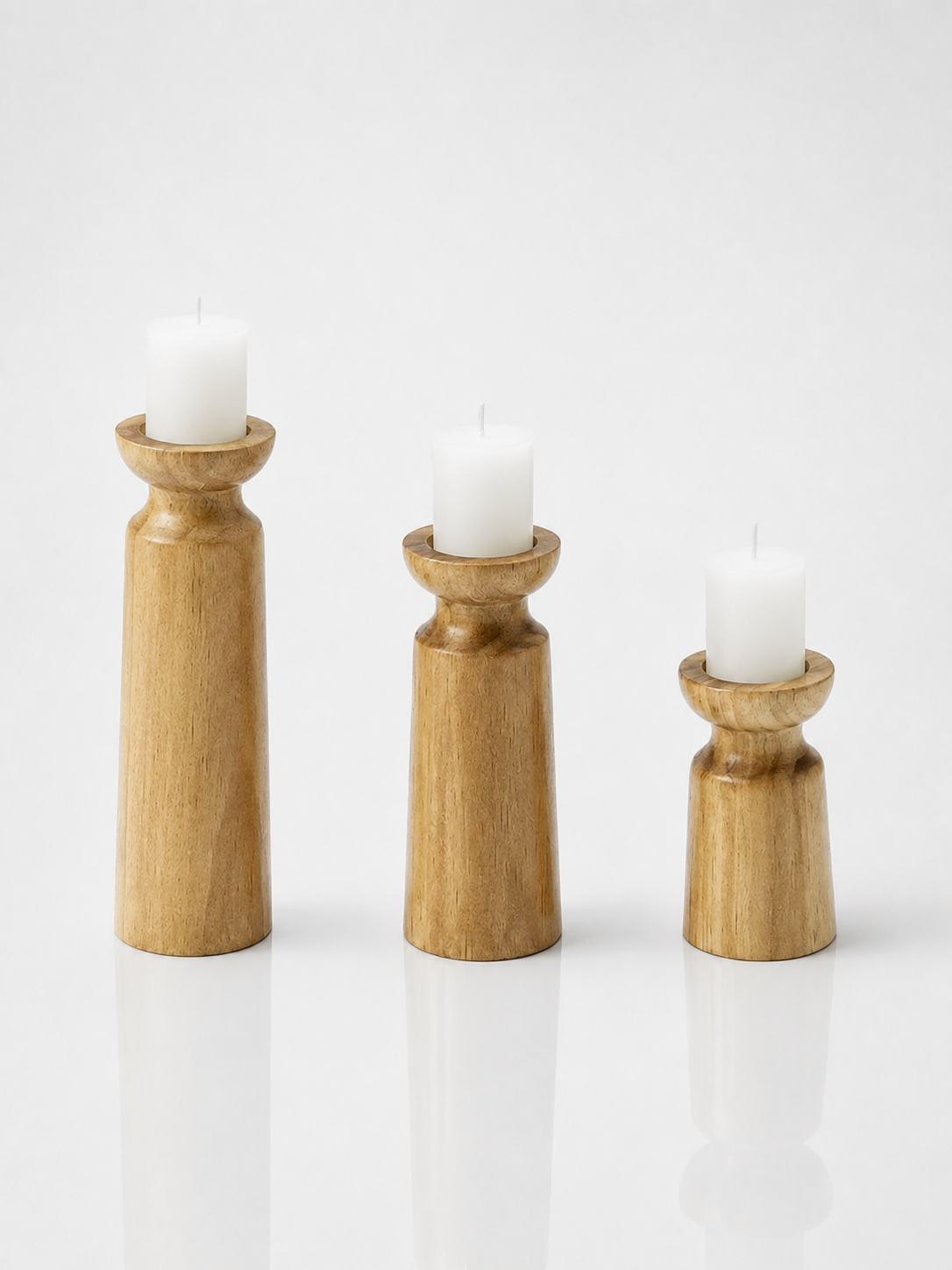 Solid Wood Candle Holder Set of 3 – Classic Brown Finish
