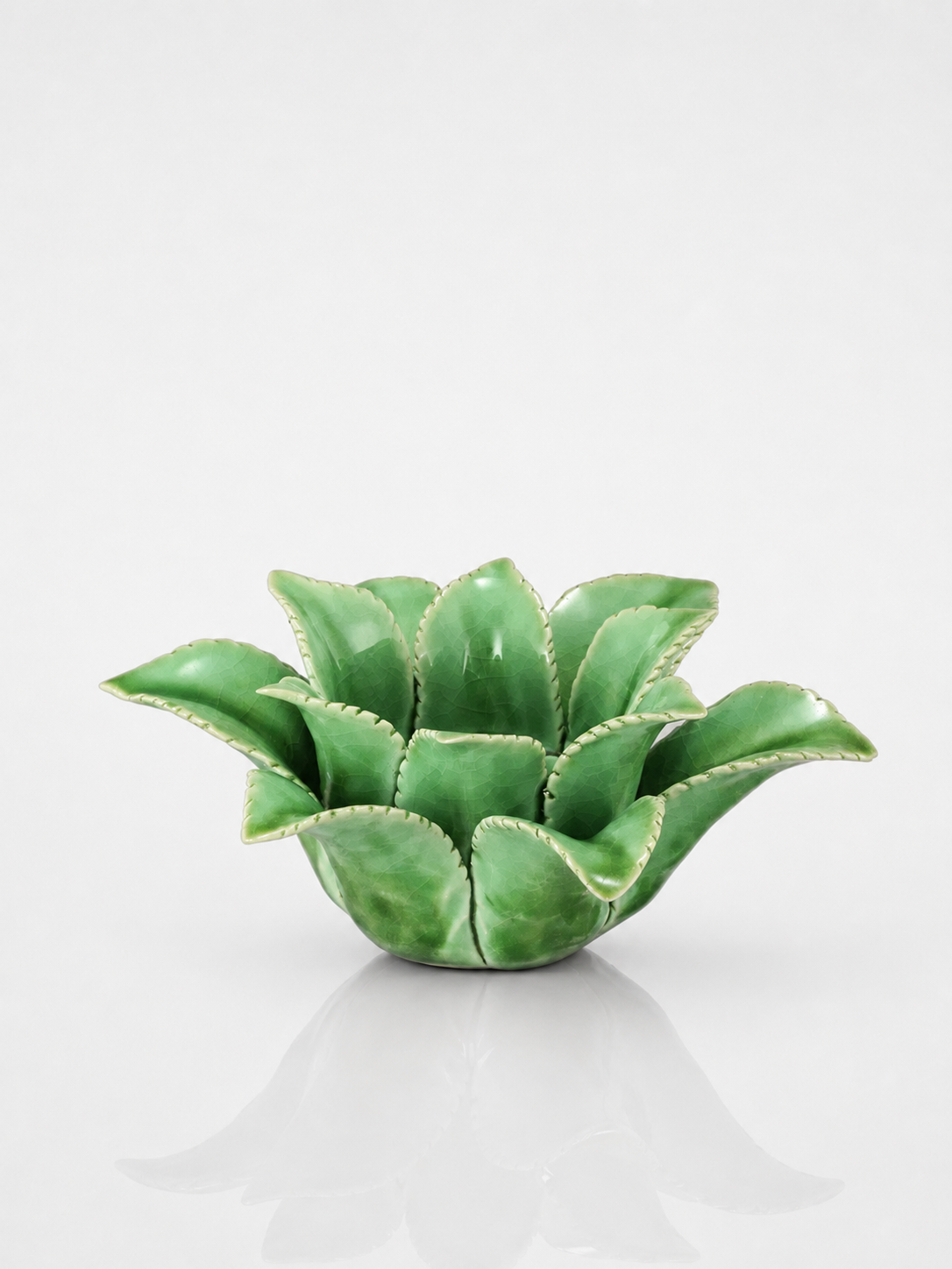 Enamel Ceramic Candle Holder with Faux Succulent