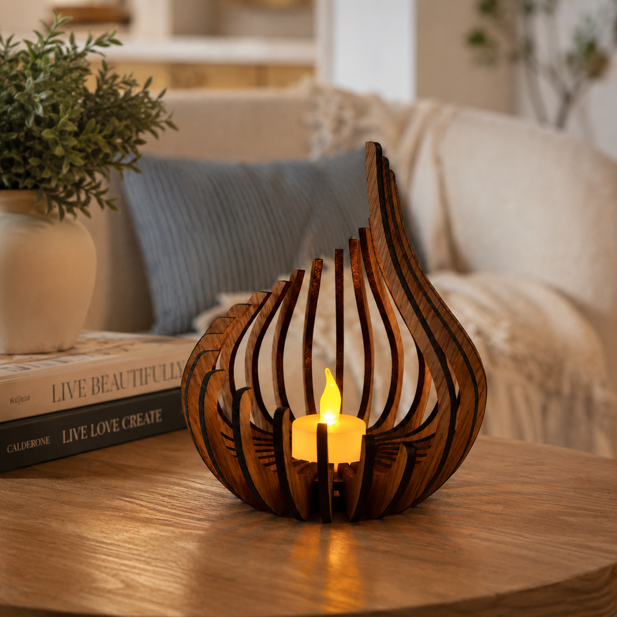 Whisperdrop Wooden Candle Holder